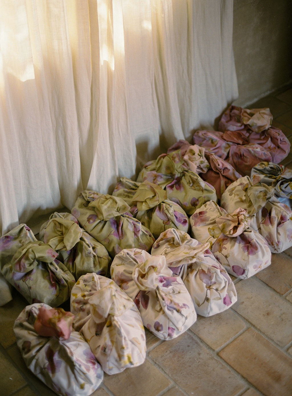 hand-painted silk bridesmaid gift pouches at La Bastide de Laurence, Provence