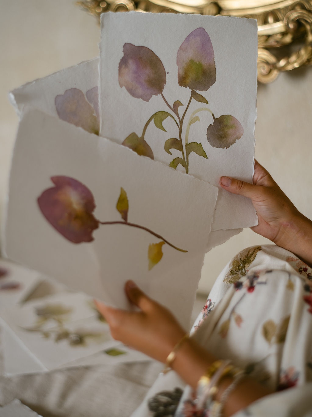 bride's watercolour paintings of wild roses at La Bastide de Laurence, Provence