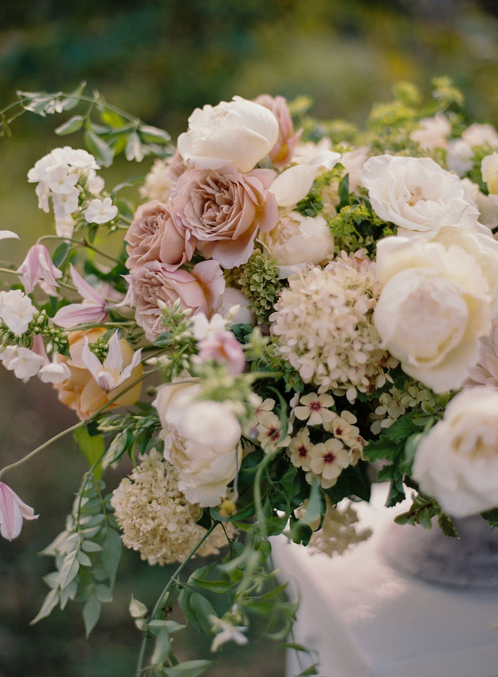 garden bouquet of cream roses and stock at La Bastide de Laurence, Provence