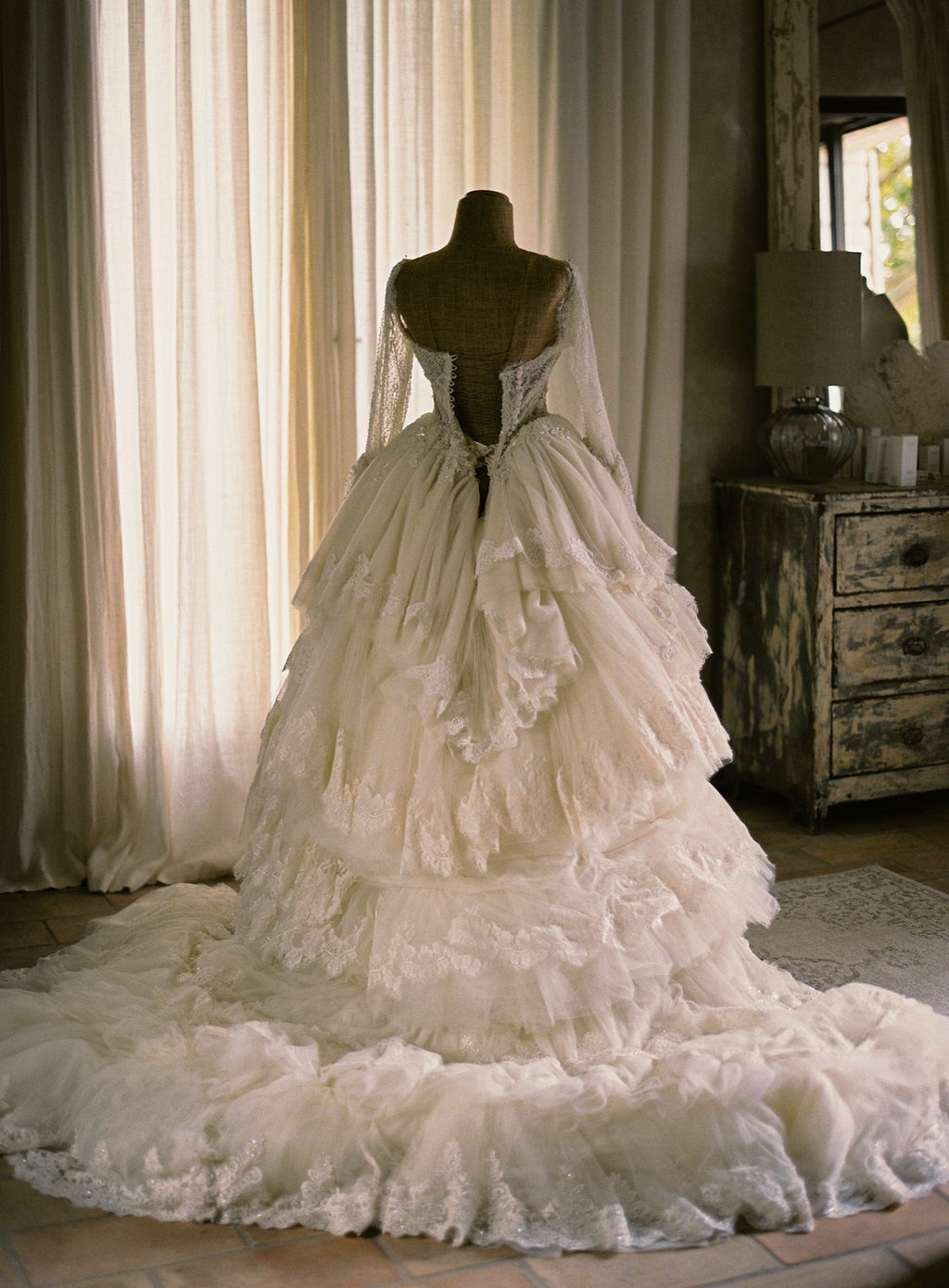 back of Sally Bean Couture gown at La Bastide de Laurence, Provence
