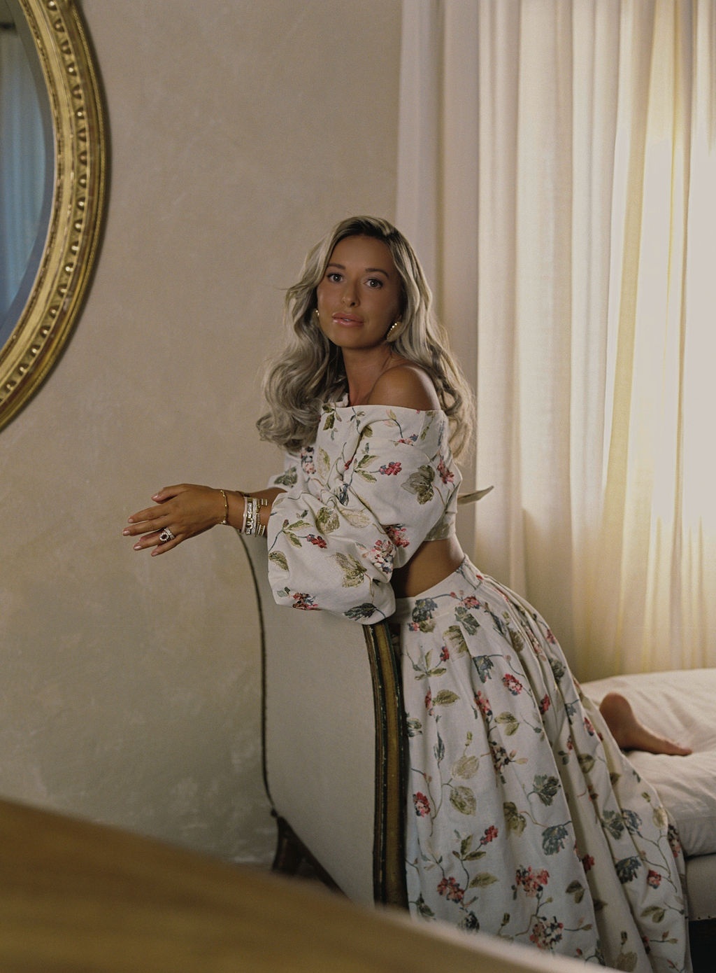 bride in Wilden London watercolour dress at La Bastide de Laurence, Provence