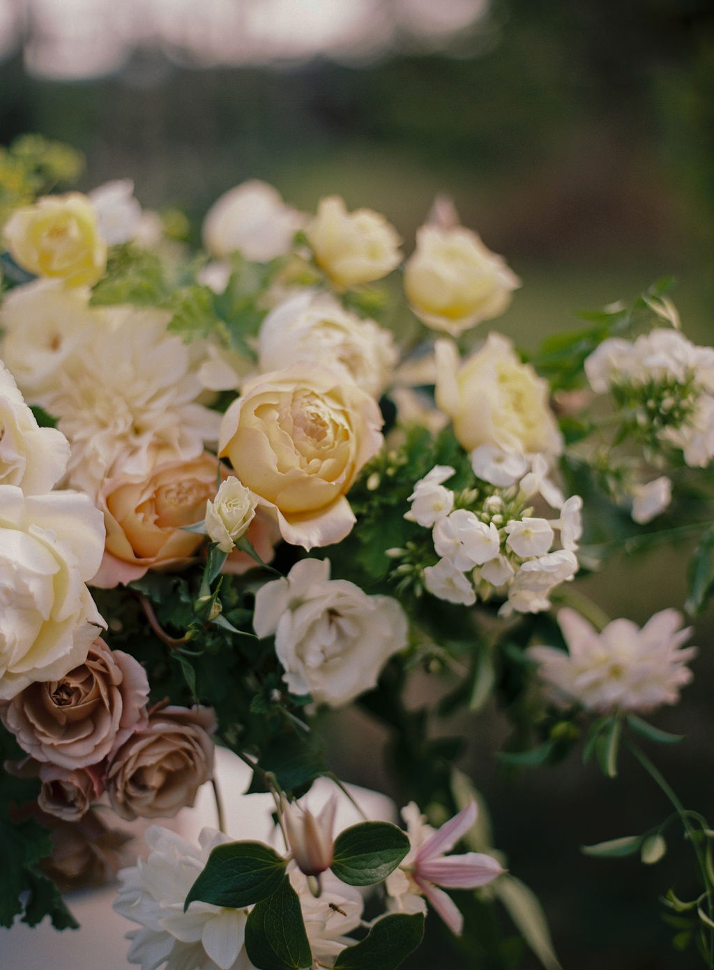 butter rose and stock arrangement at La Bastide de Laurence, Provence