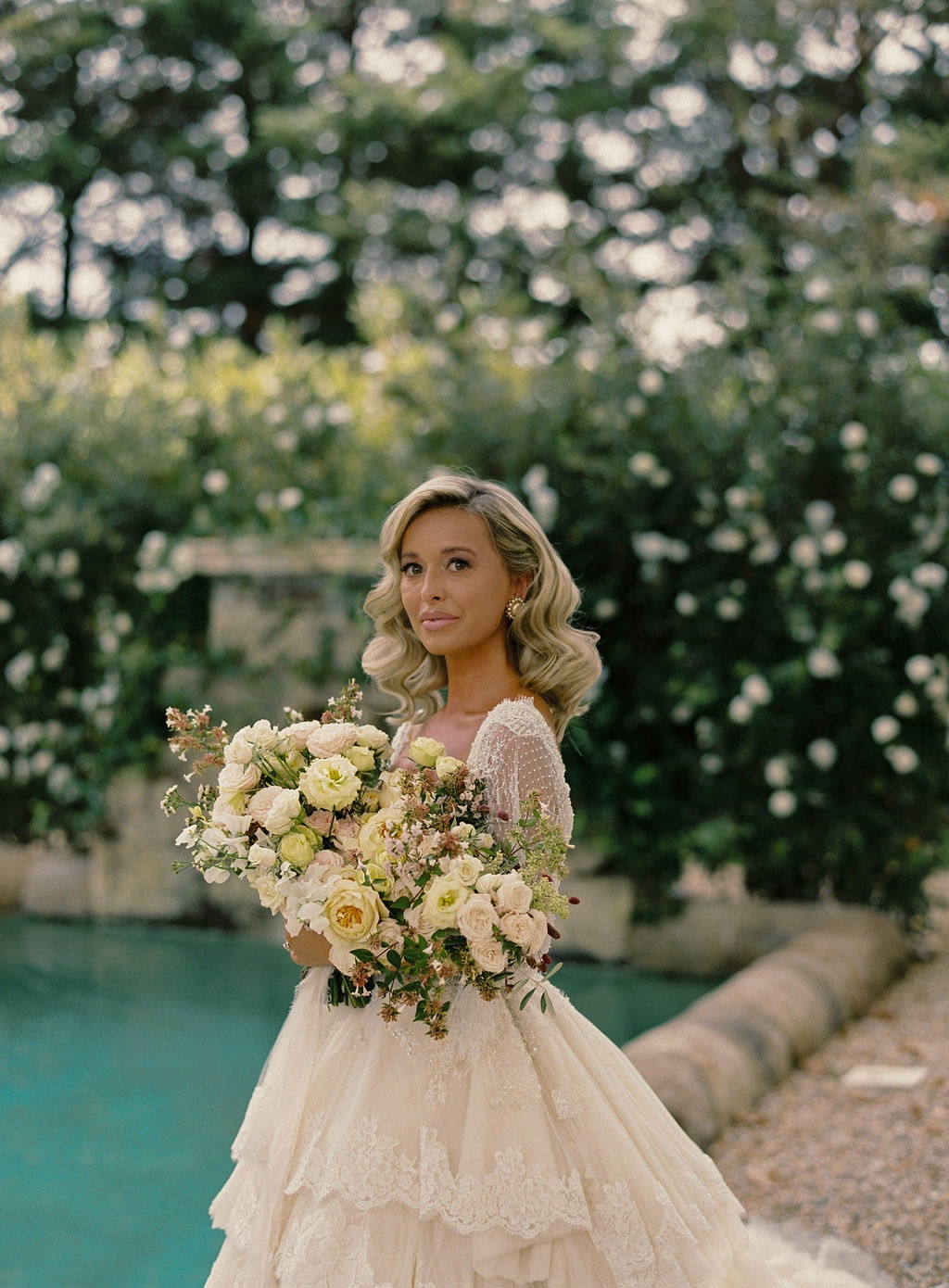groom with groomsmen beneath the plane trees at La Bastide de Laurence, Provence