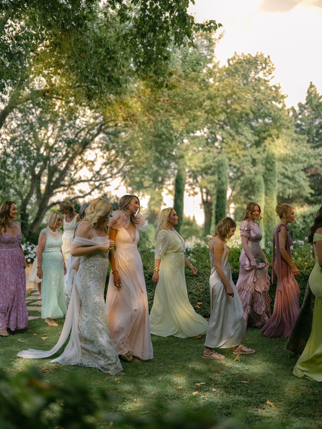 bride walking with her bridesmaids at La Bastide de Laurence, Provence