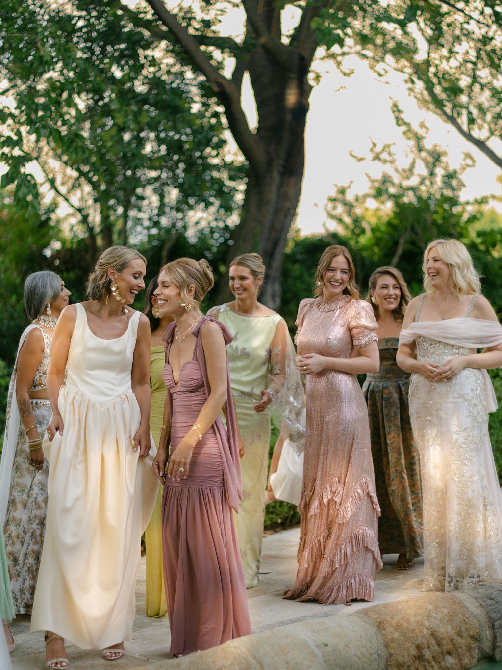 bride with bridesmaids by the lavender border at La Bastide de Laurence, Provence