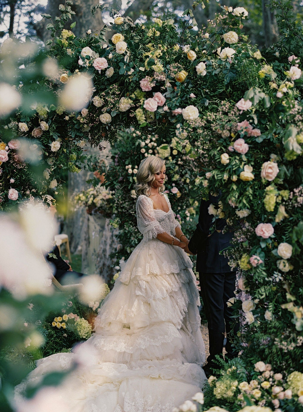 ceremony arch florals in detail at La Bastide de Laurence, Provence
