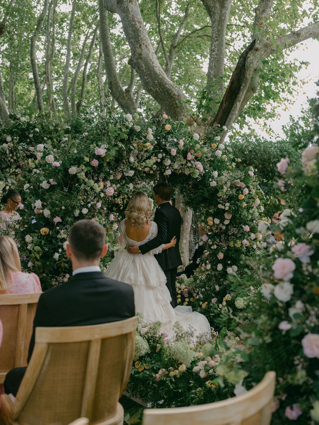 couple sharing their first married kiss at La Bastide de Laurence, Provence