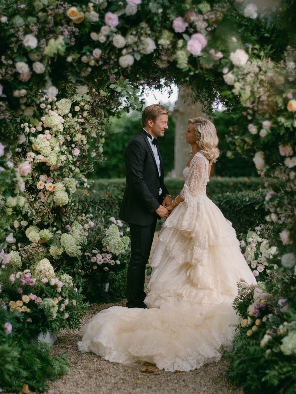 couple embracing during the recessional at La Bastide de Laurence, Provence