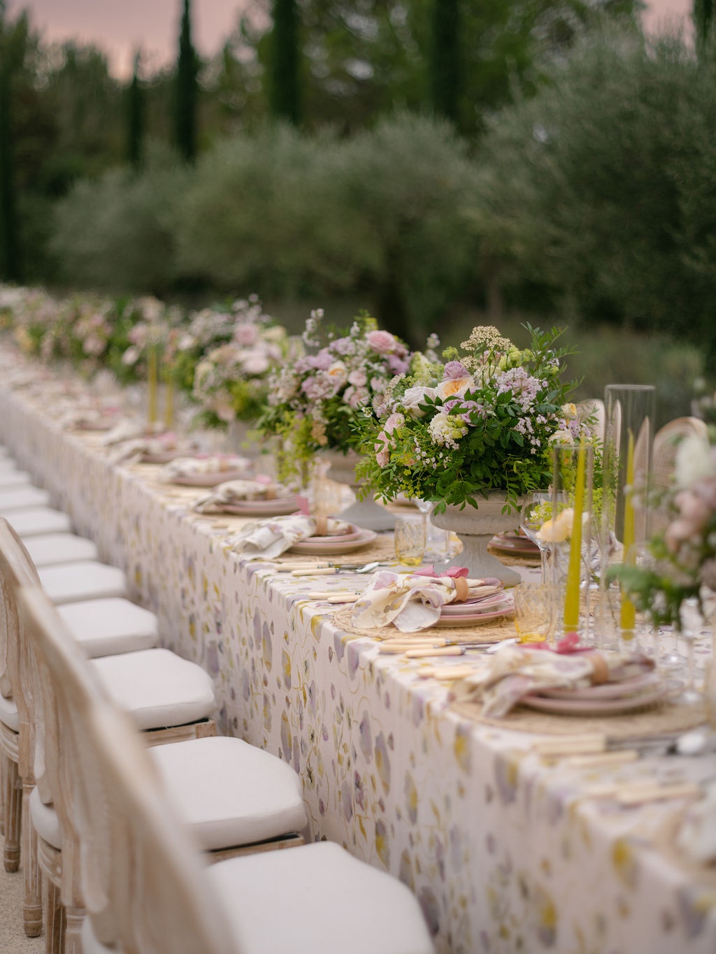 bride dancing between the dinner table rows at La Bastide de Laurence, Provence