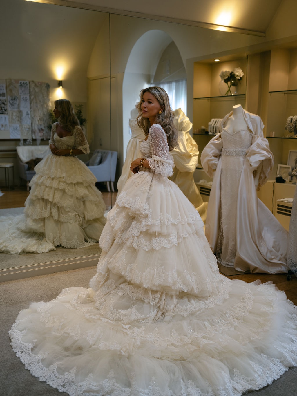 bride at her Sally Bean gown fitting, black and white at La Bastide de Laurence, Provence