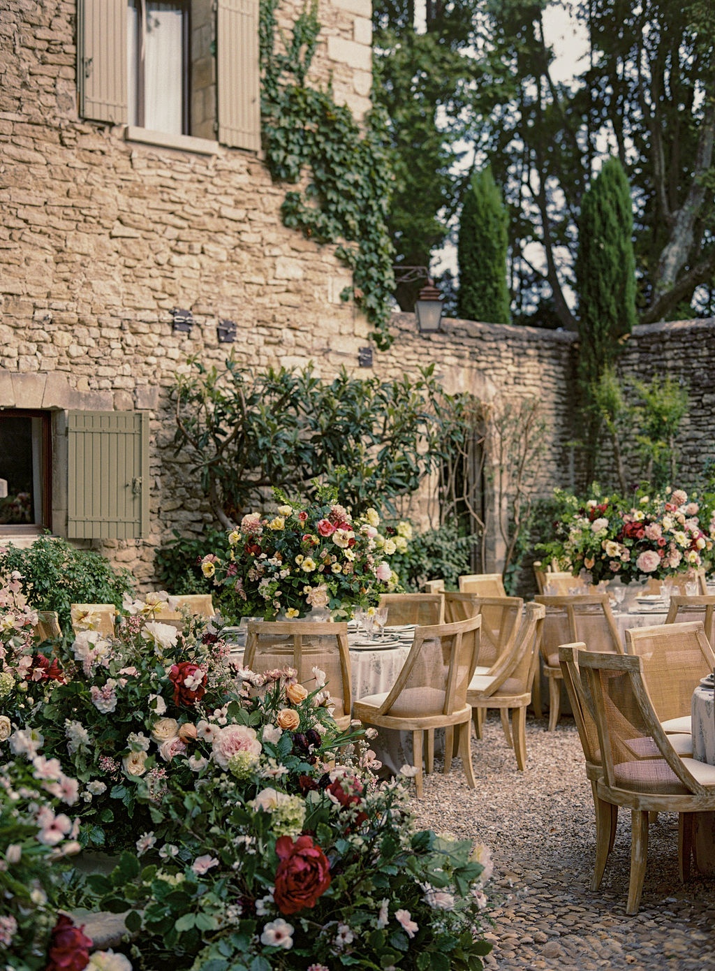 welcome dinner terrace against stone walls at La Bastide de Laurence, Provence