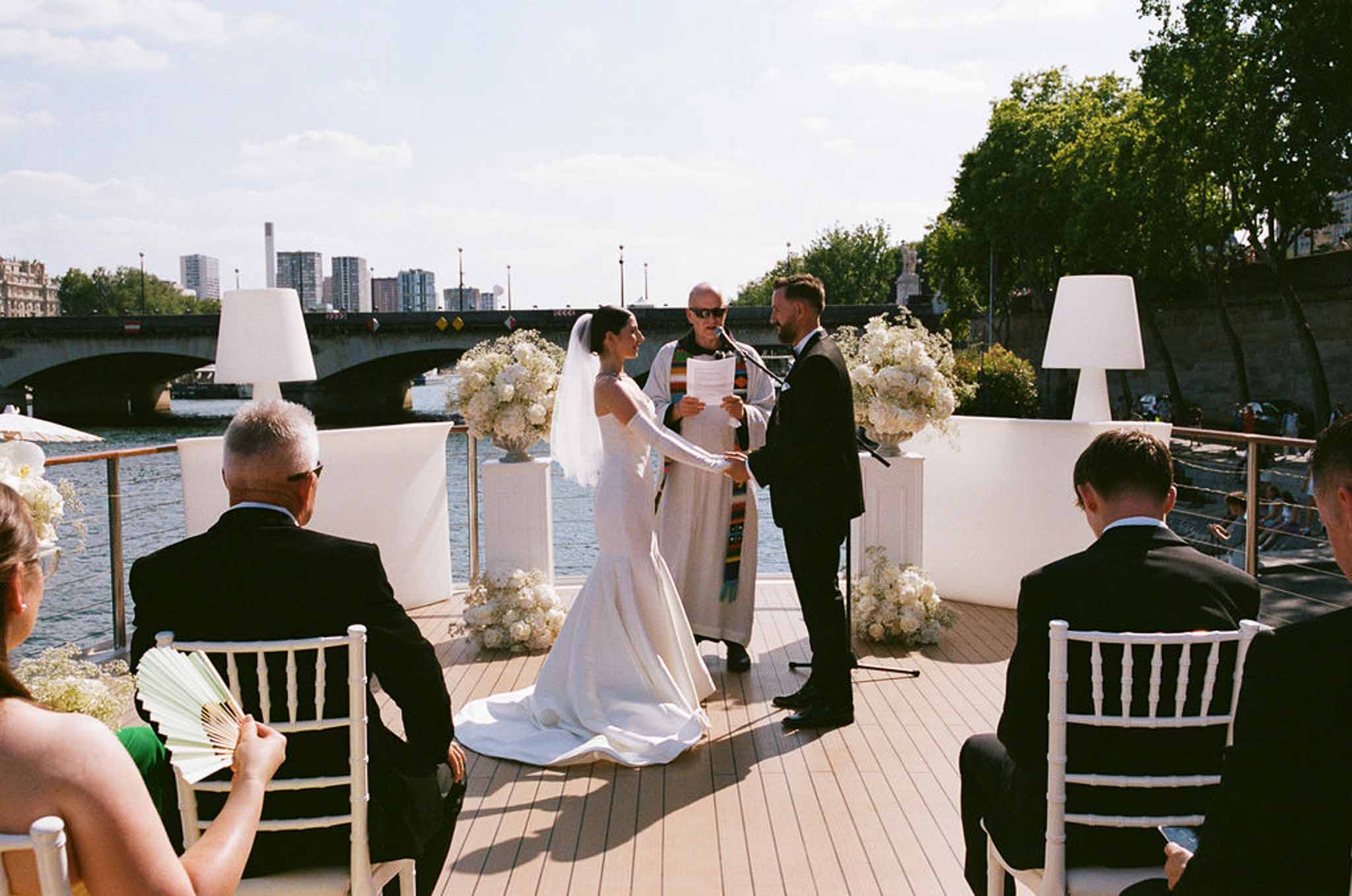 Wedding ceremony in Paris with white roses