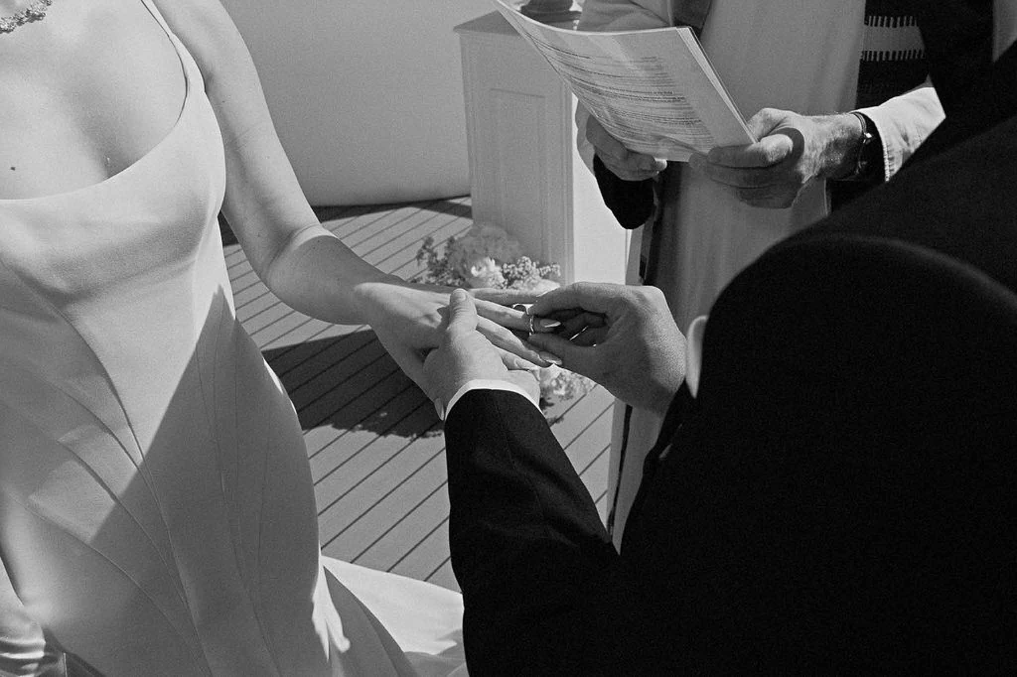 Black and white photo of wedding ceremony