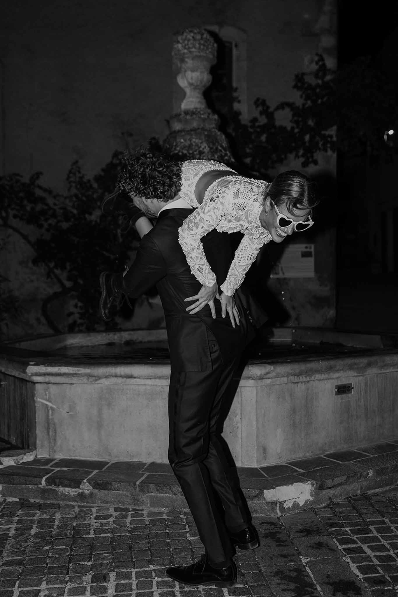 Black and white photo of wedding reception room