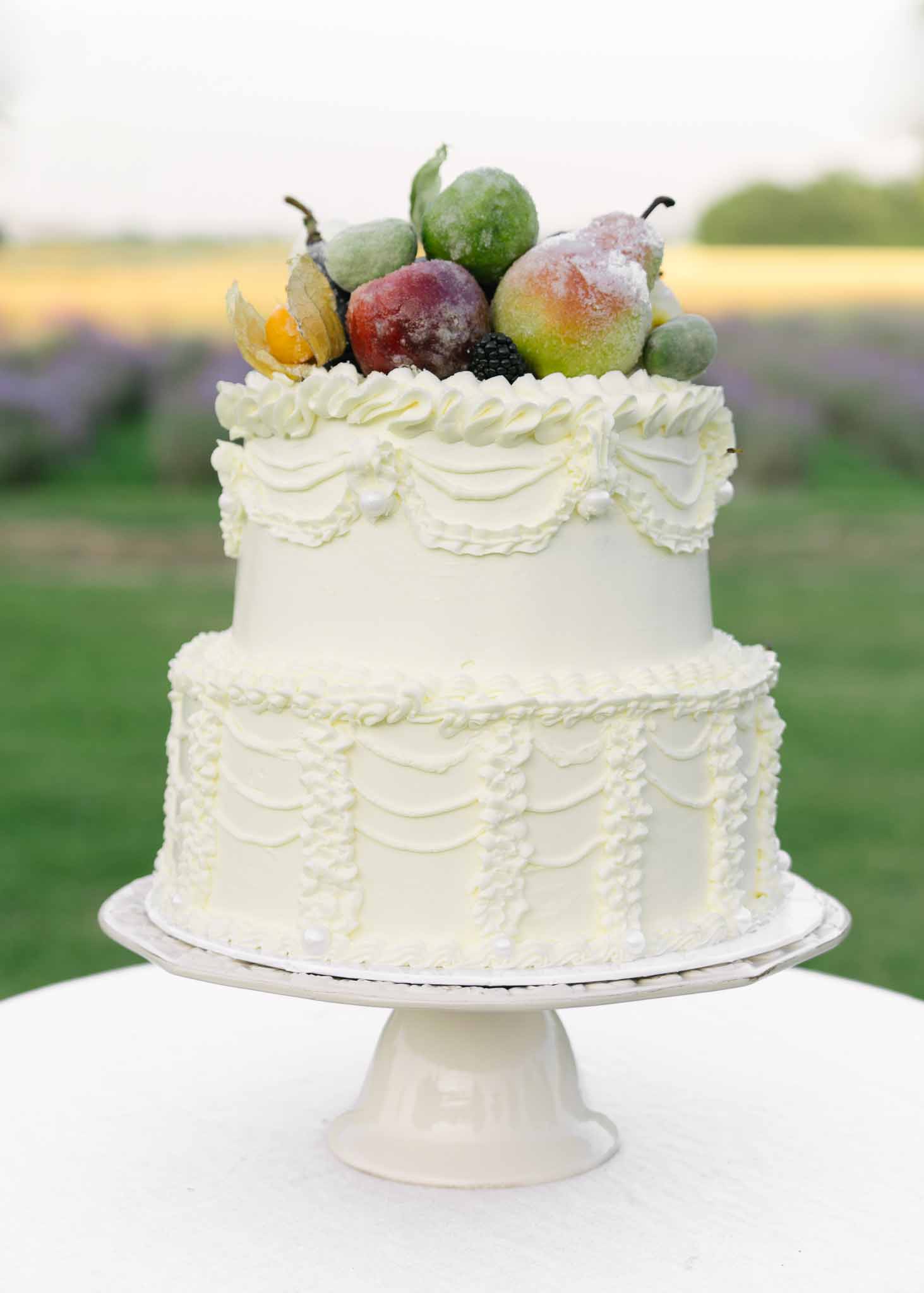 Wedding cake with white roses