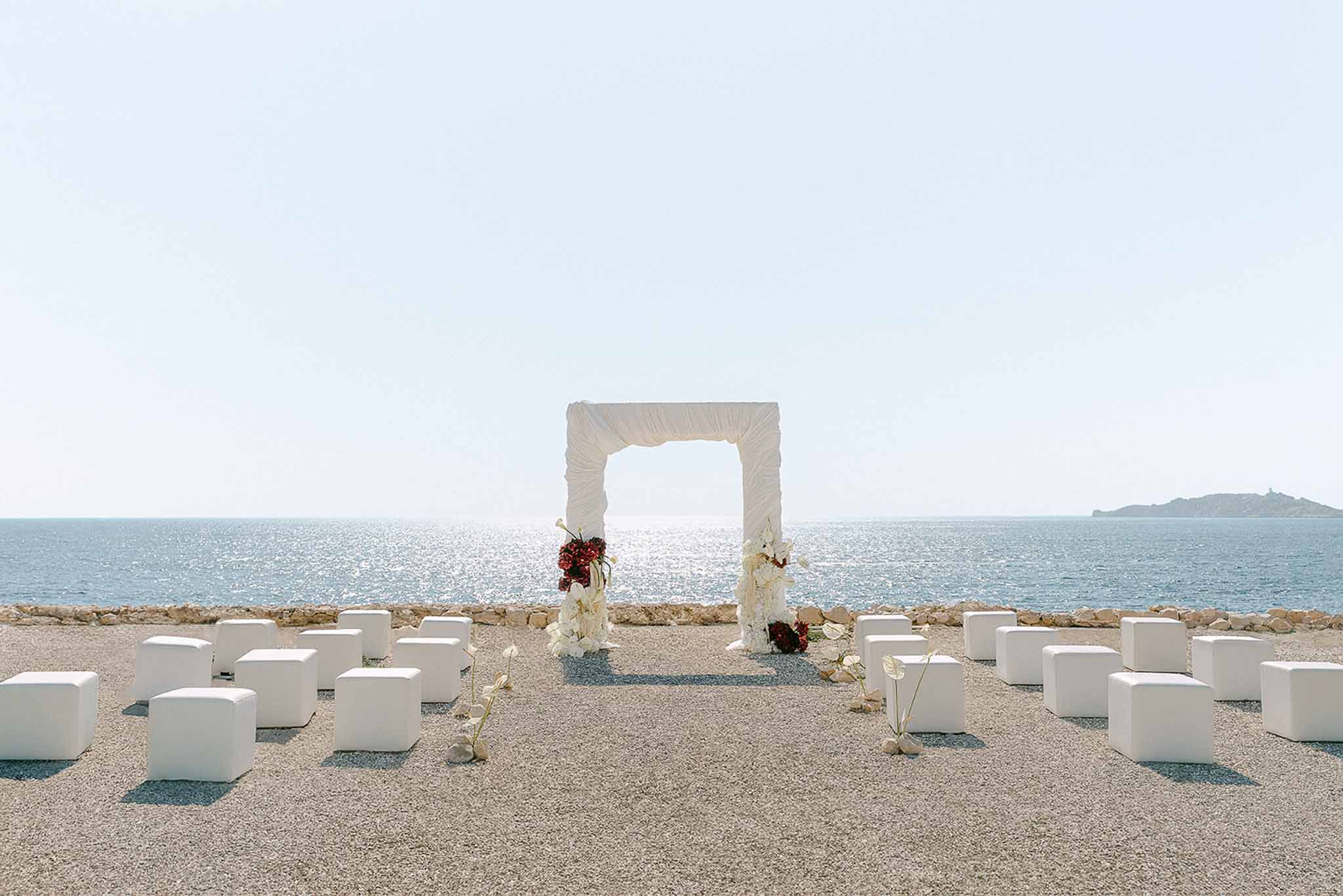 Wedding ceremony setup with white roses