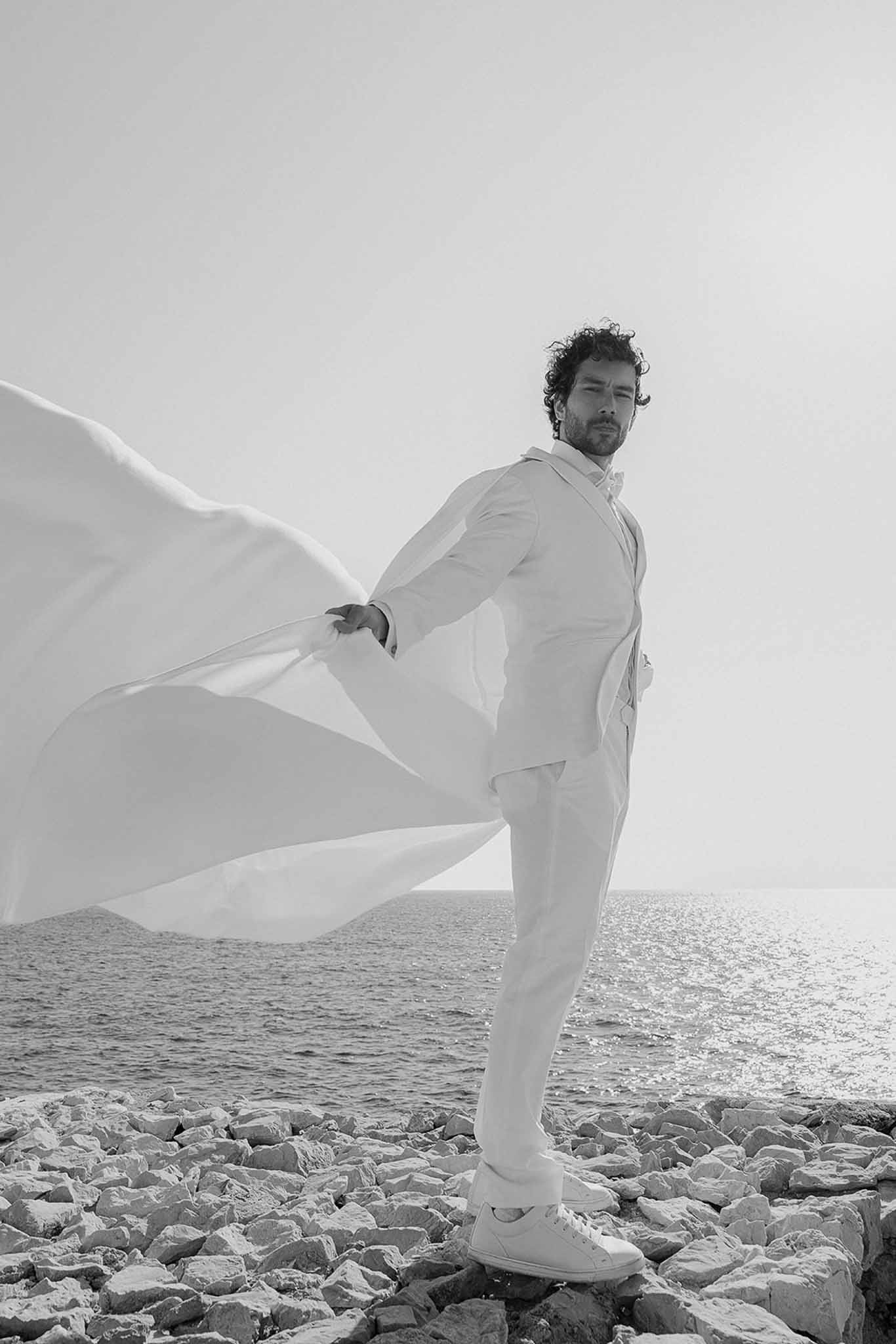 Black and white photo of floral arrangement