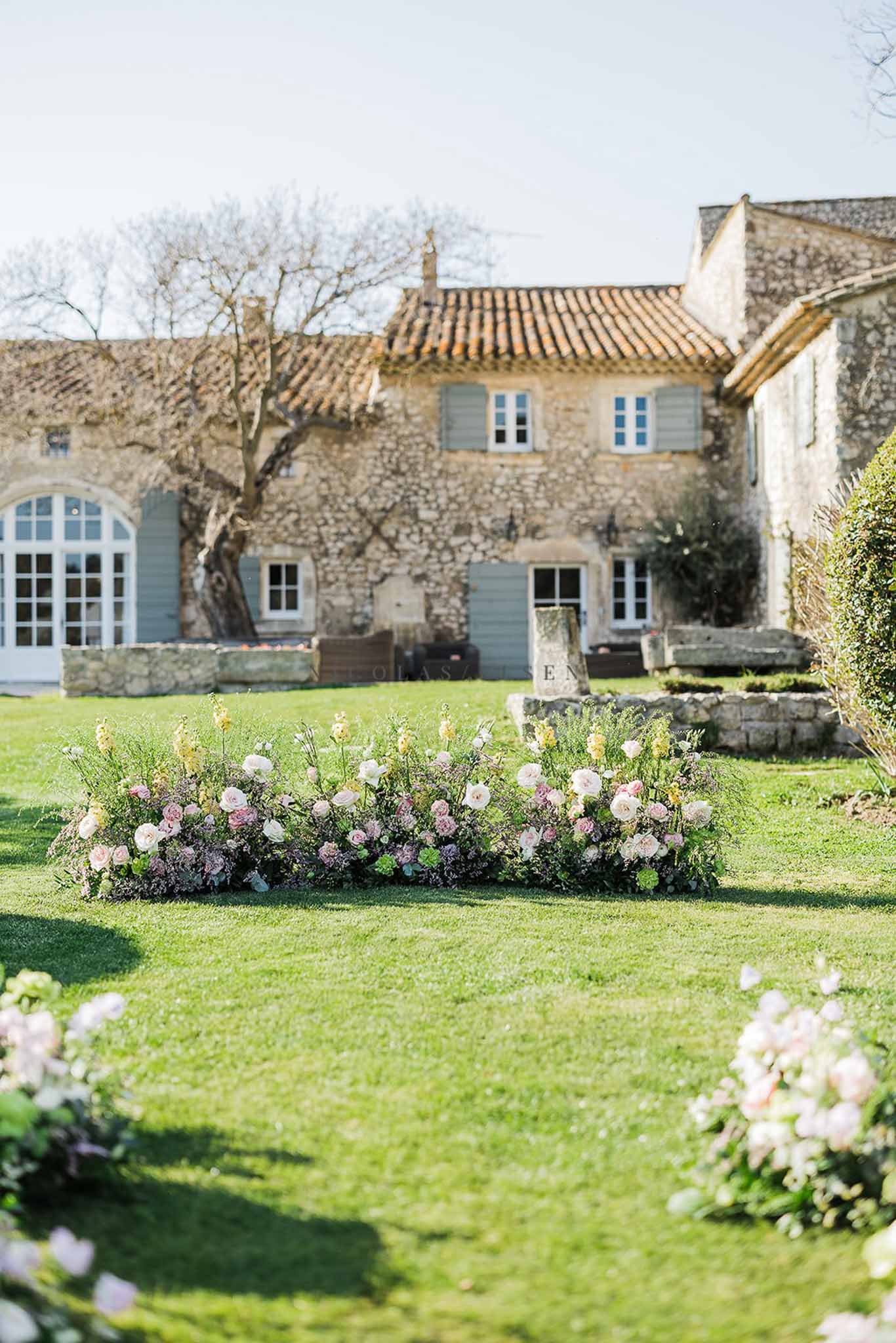 Wedding ceremony setup in a garden