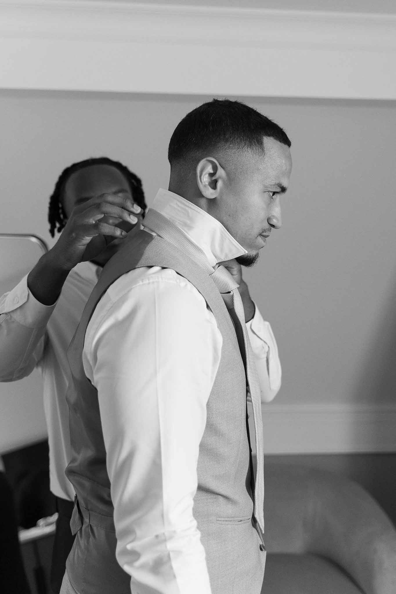 Black and white photo of wedding detail