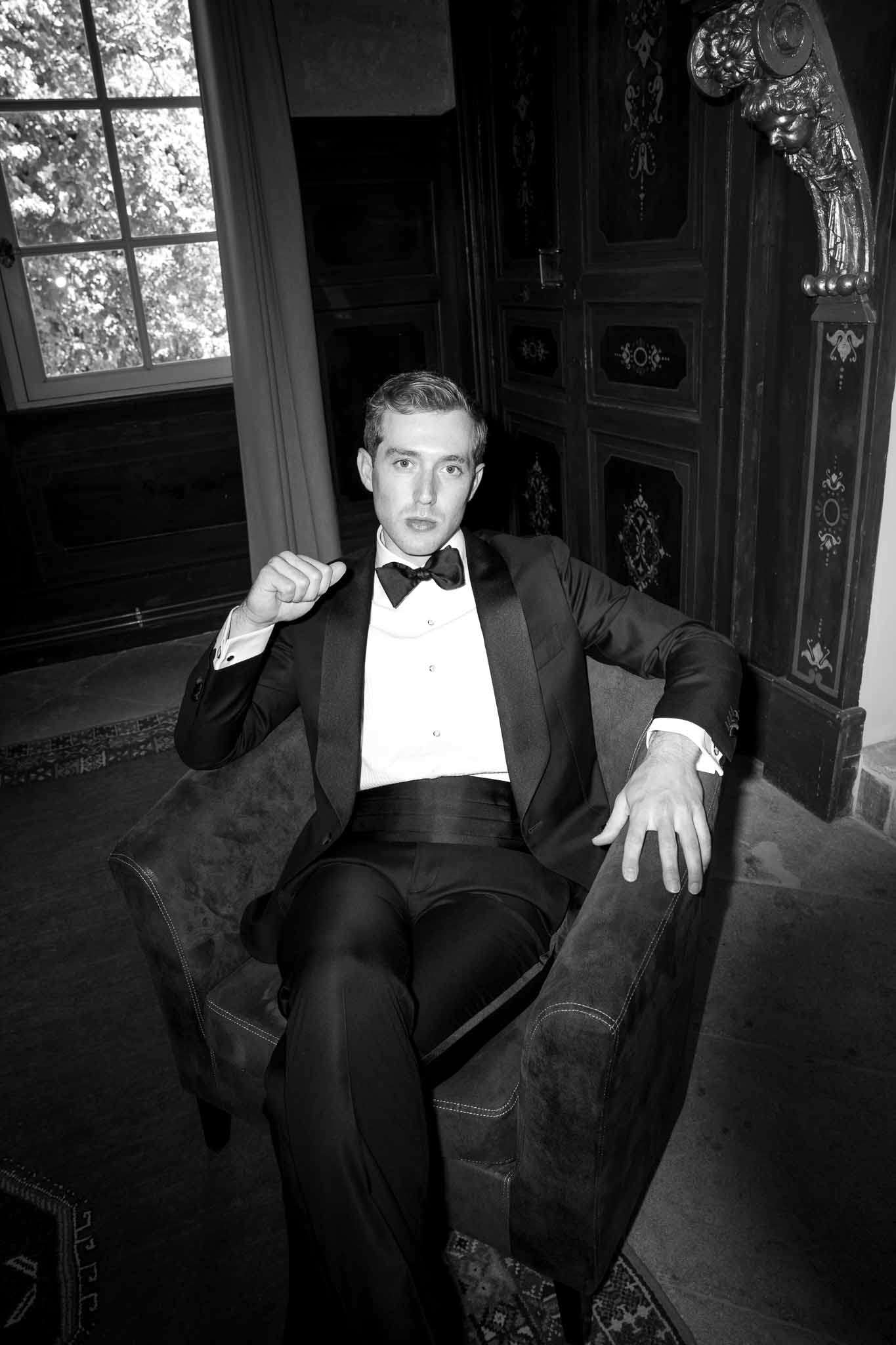 Black and white photo of wedding rings