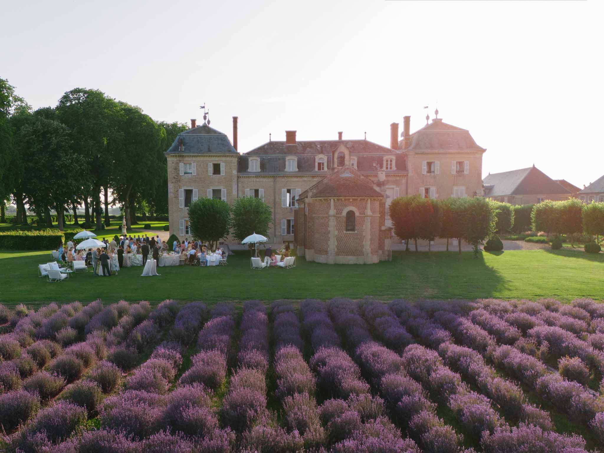Claret Dahlias and Driveway Vows at Chateau de Varennes, Burgundy