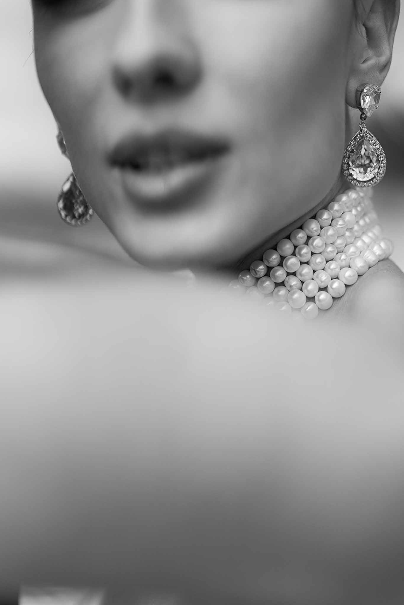 Black and white photo of bridal portrait