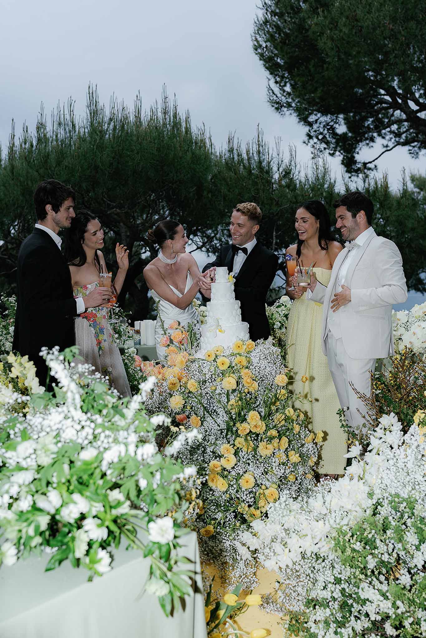 Wedding reception room in a garden with white roses