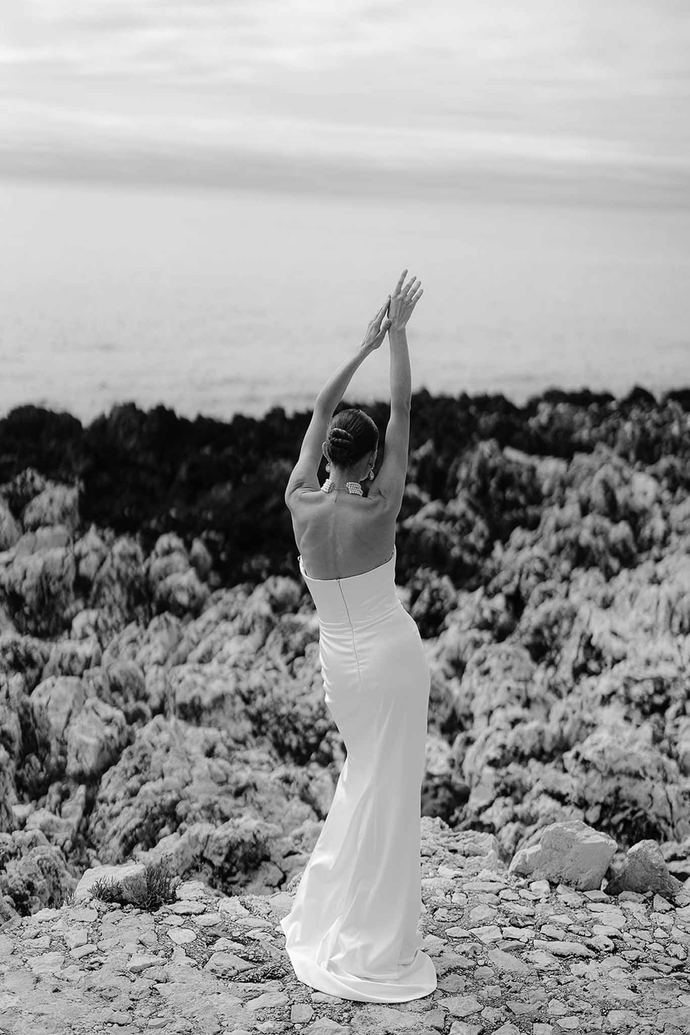 Black and white photo of bridal portrait