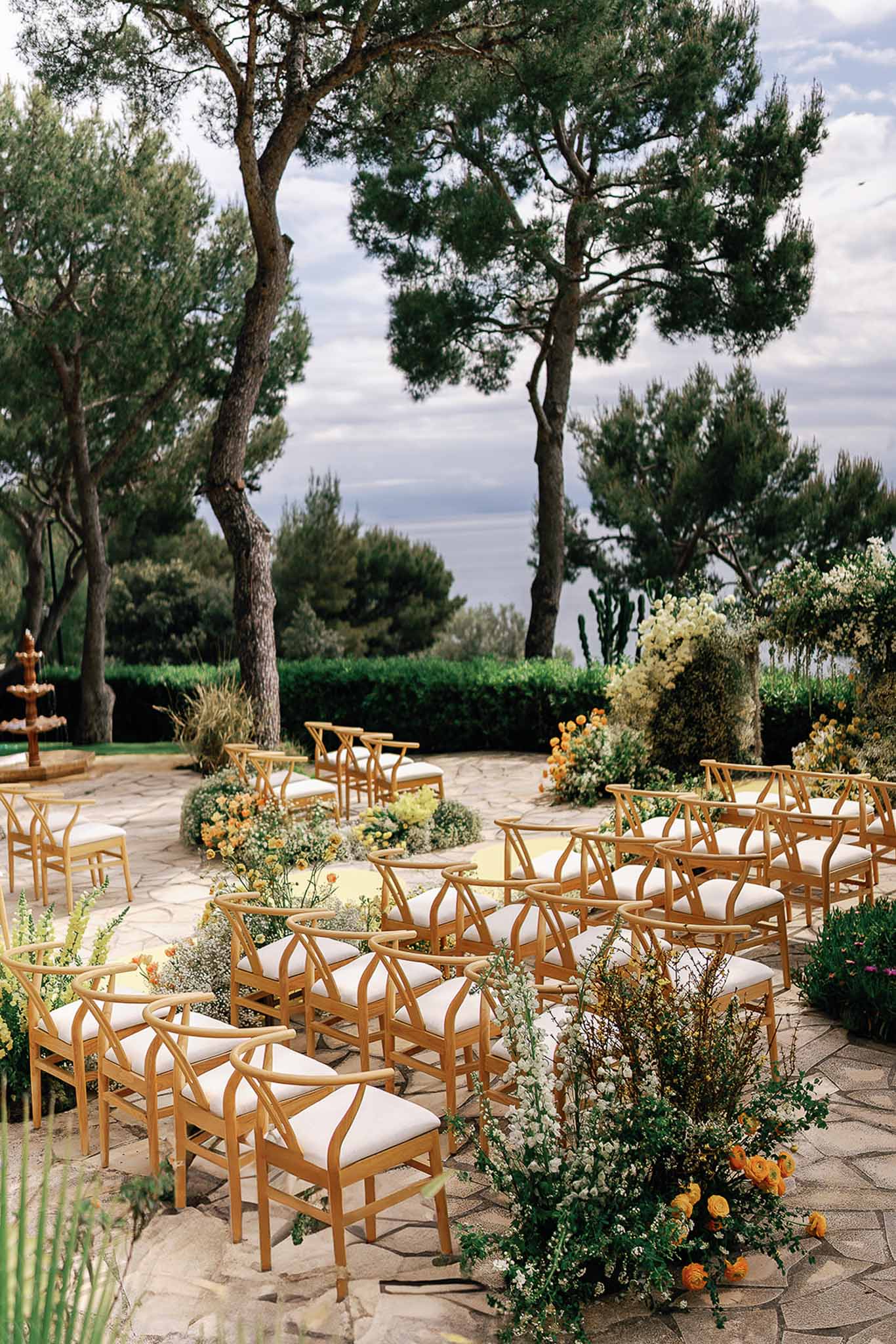 Wedding ceremony setup in a garden