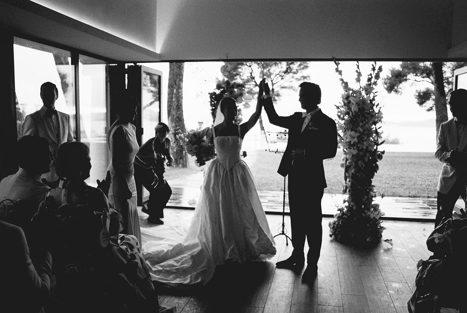 Couple celebrating after ceremony at Domaine Rocabella