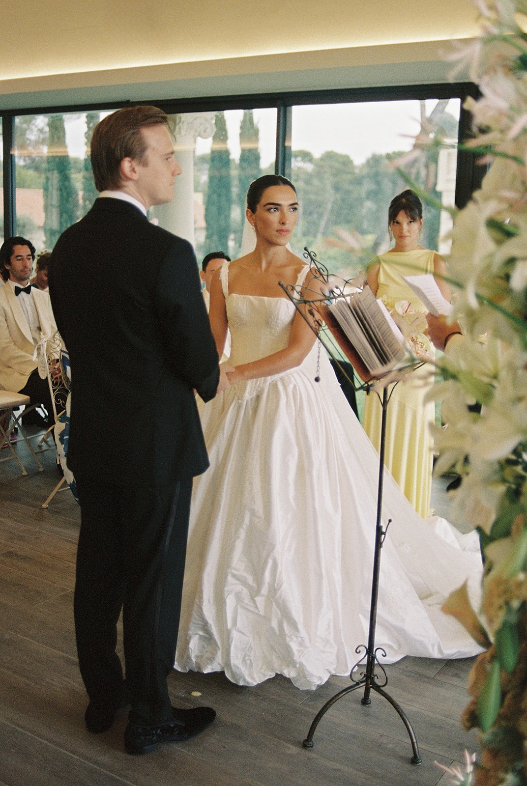 Ceremony in glass pavilion at Domaine Rocabella