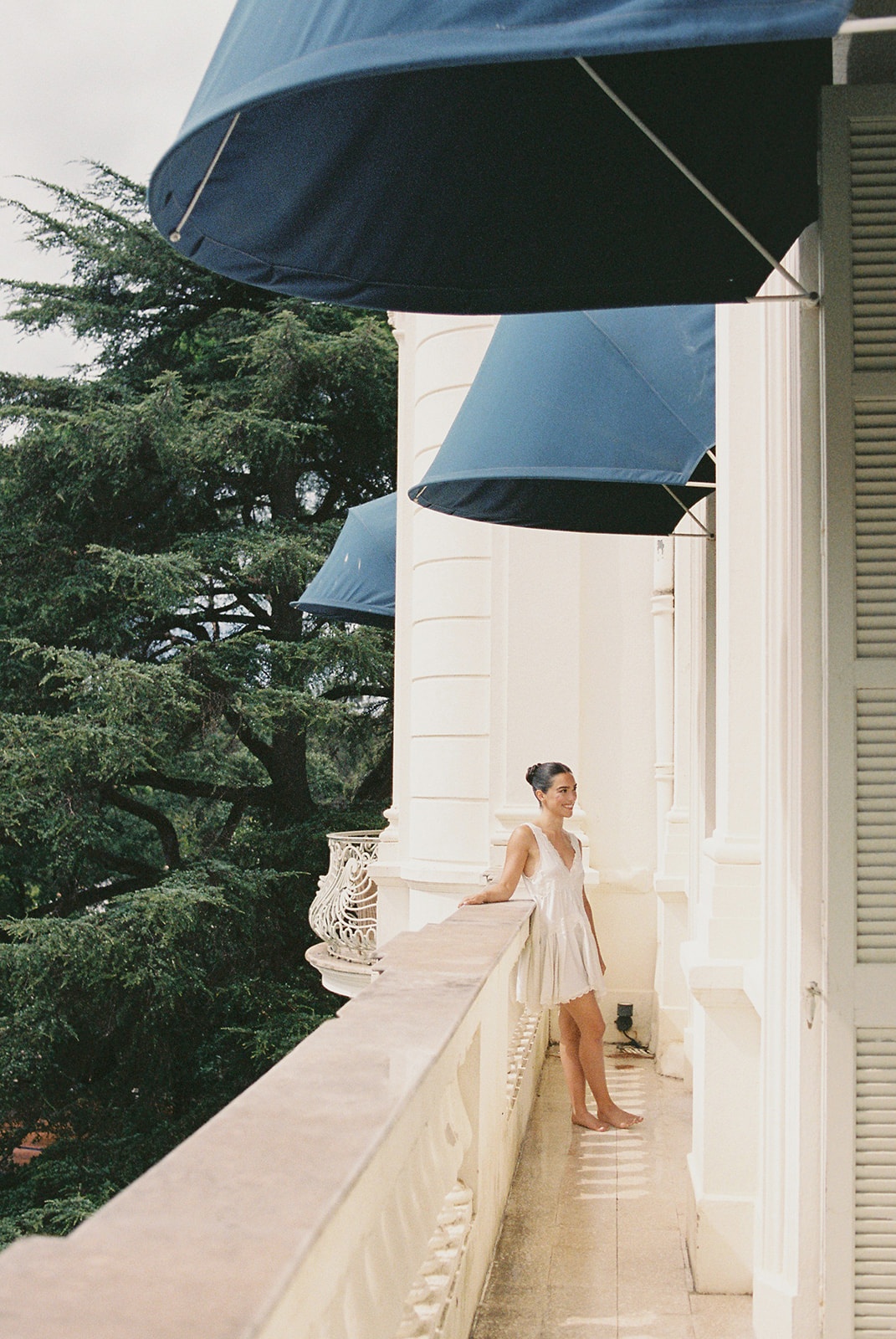 Bride on Mediterranean balcony at Domaine Rocabella