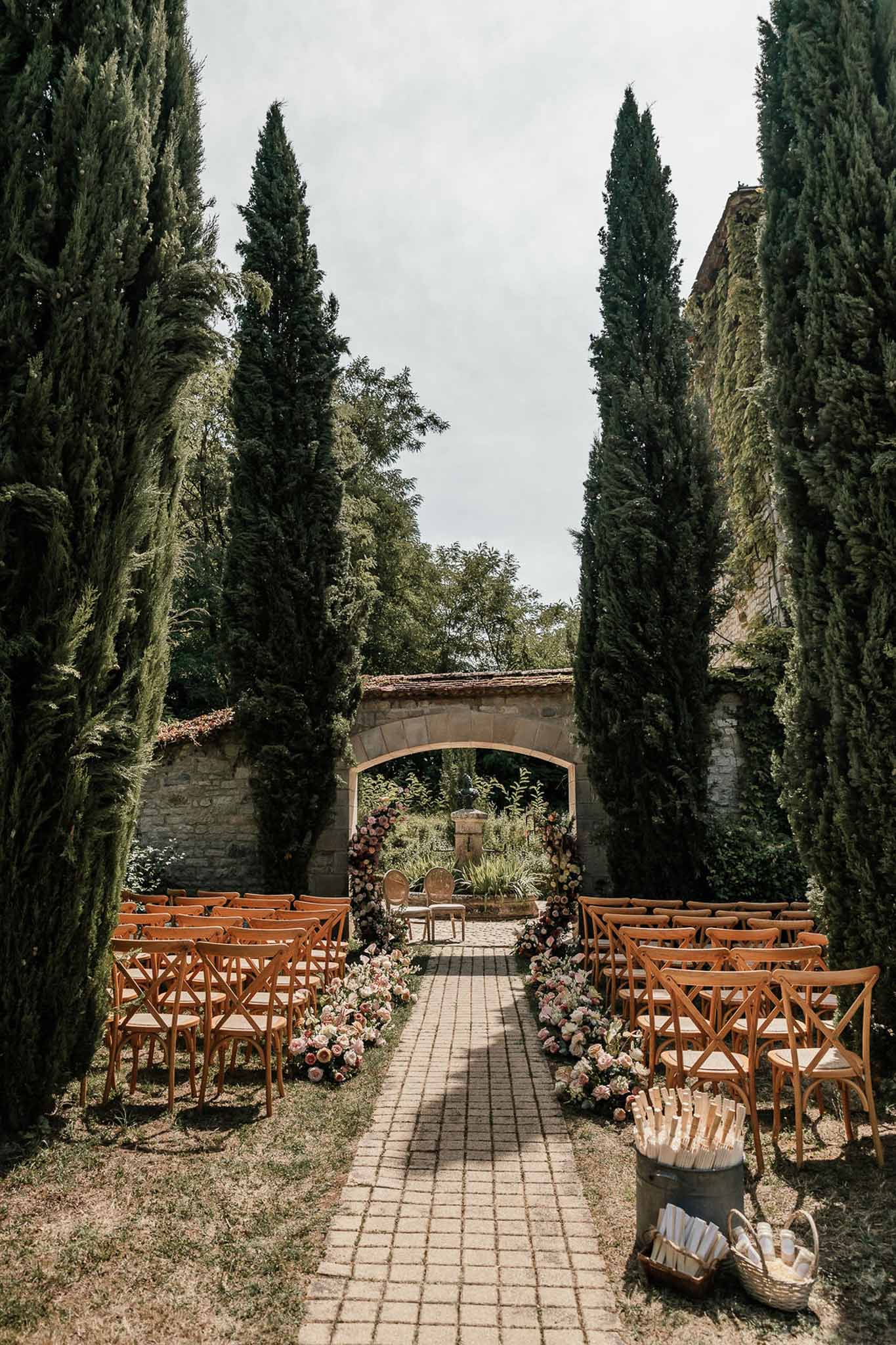 Wedding ceremony setup in a garden
