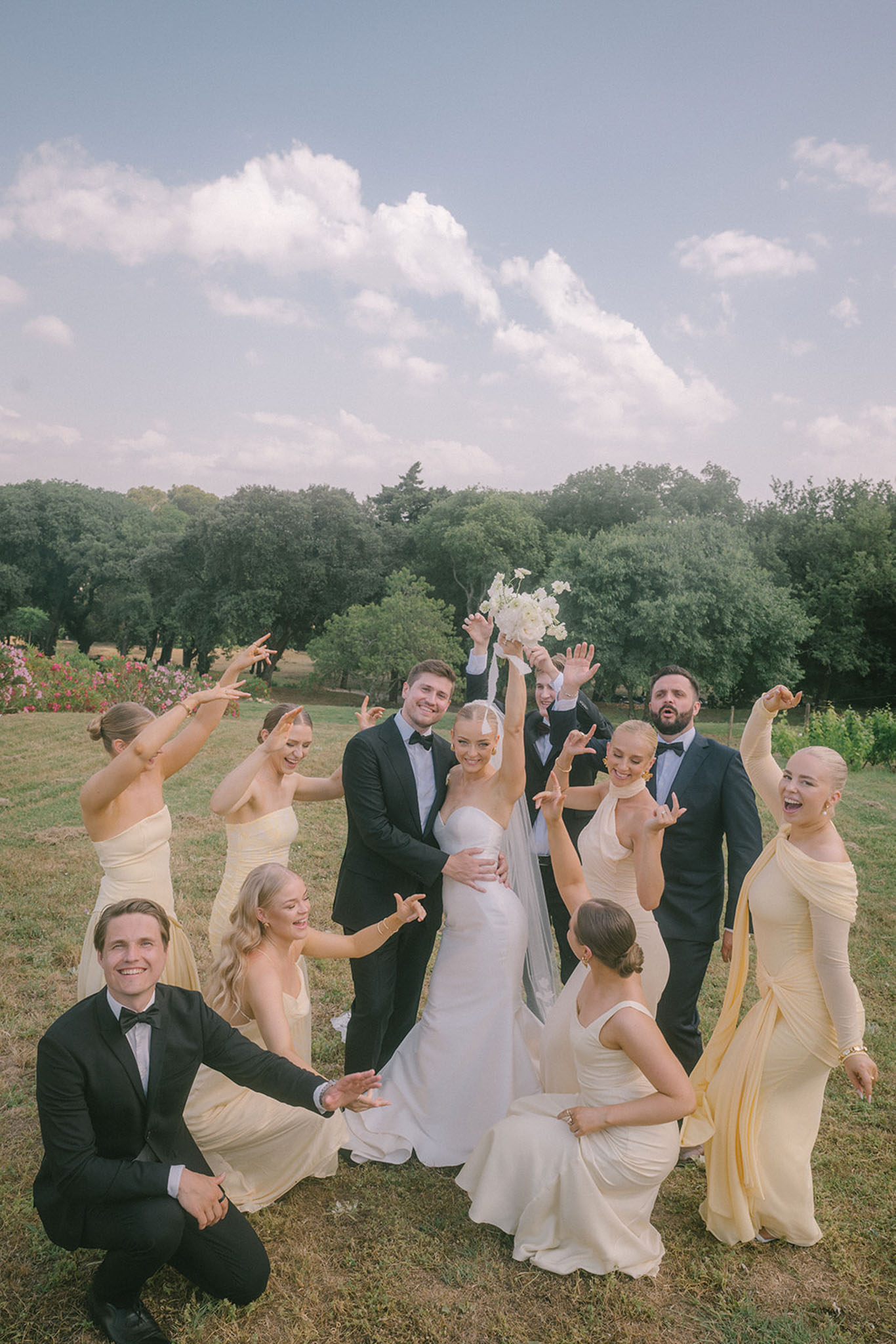 Wedding reception room in a garden with white roses