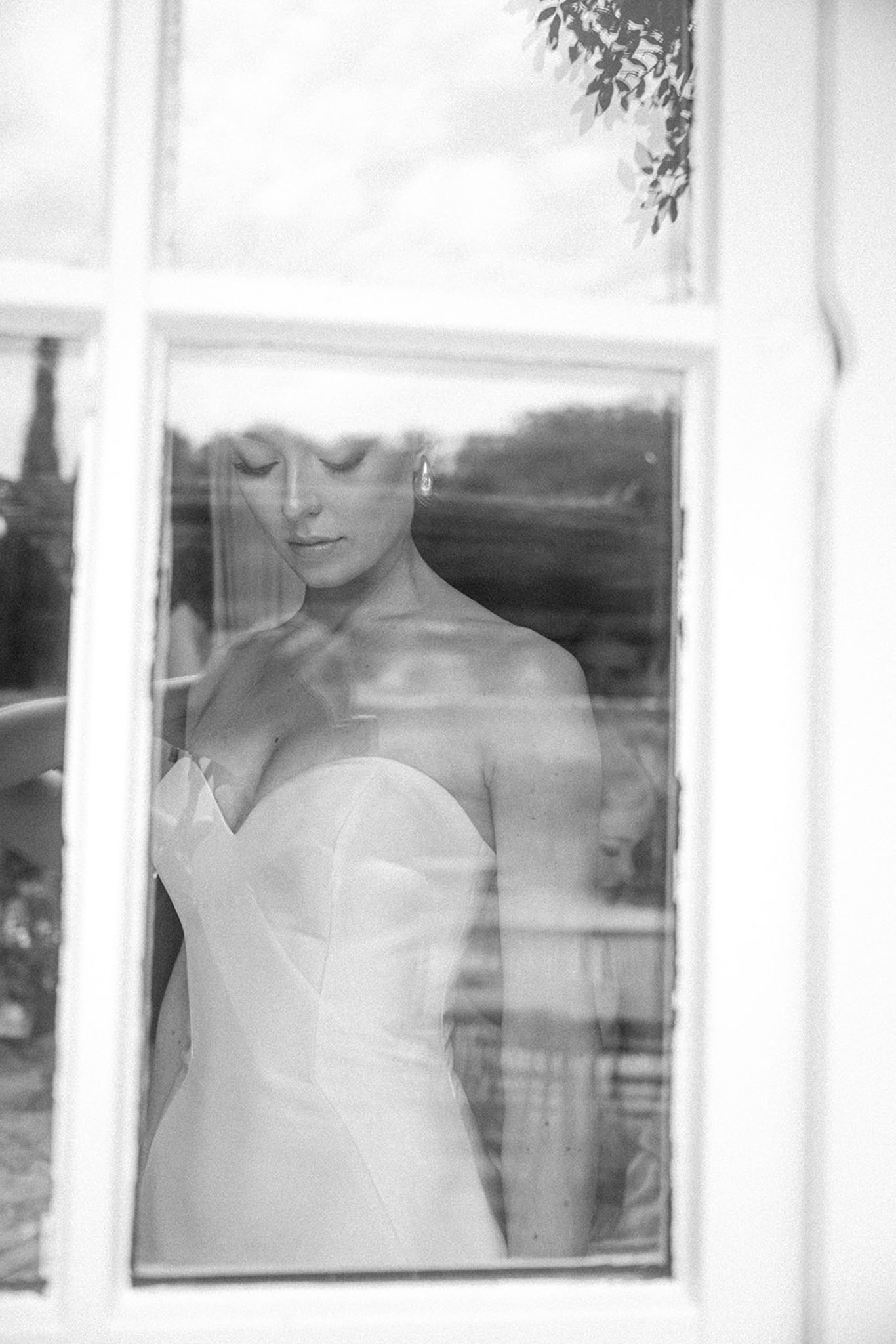 Black and white photo of bridal portrait