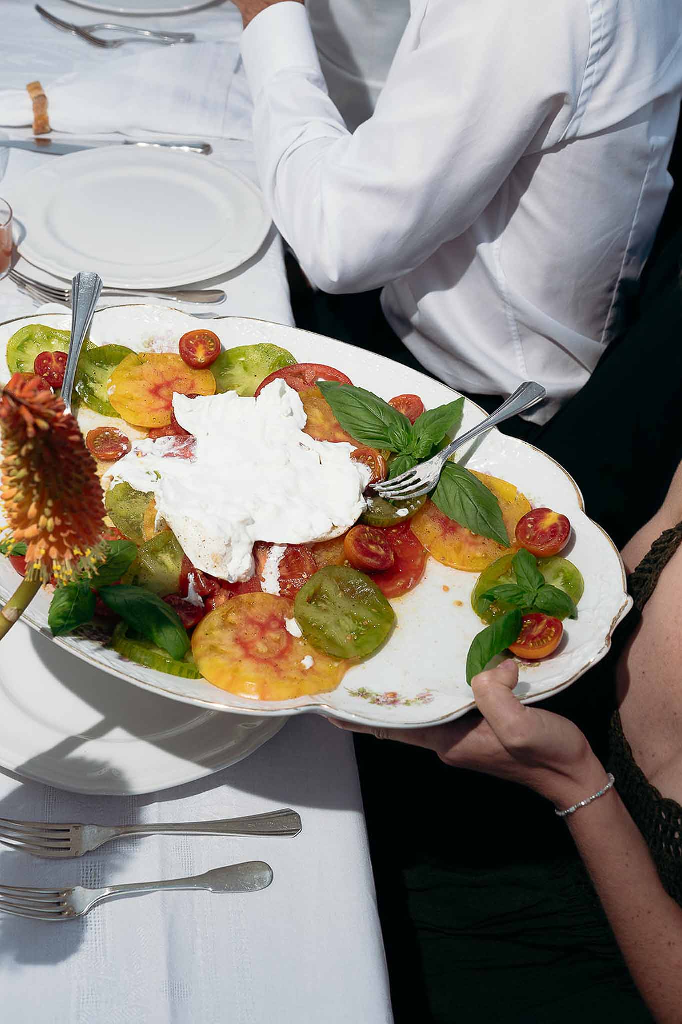 Seasonal vegetable salad served at the market-style reception table, Bastide des Barattes Provence