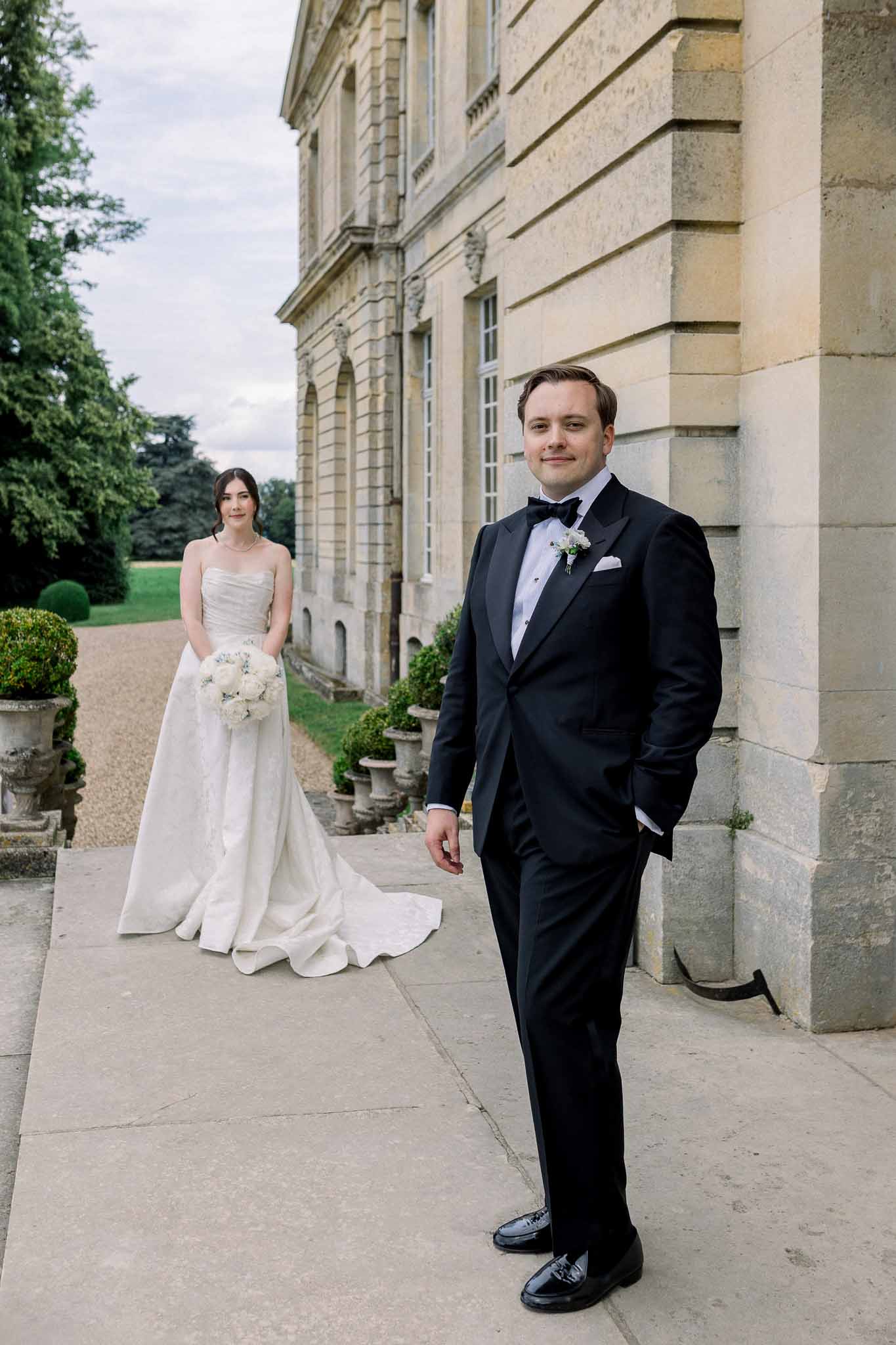 Bride and groom portrait in a garden