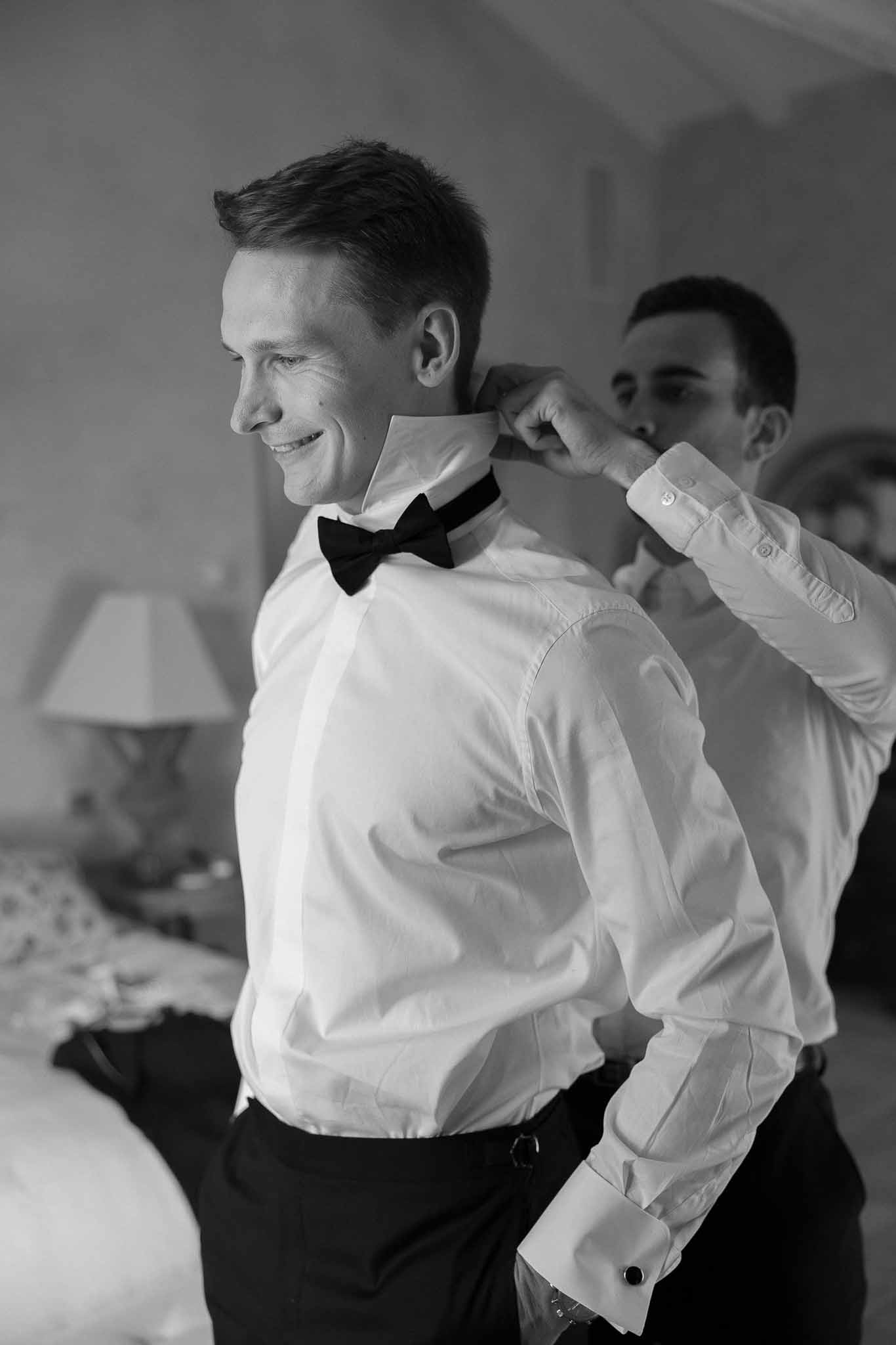 Black and white photo of wedding ceremony