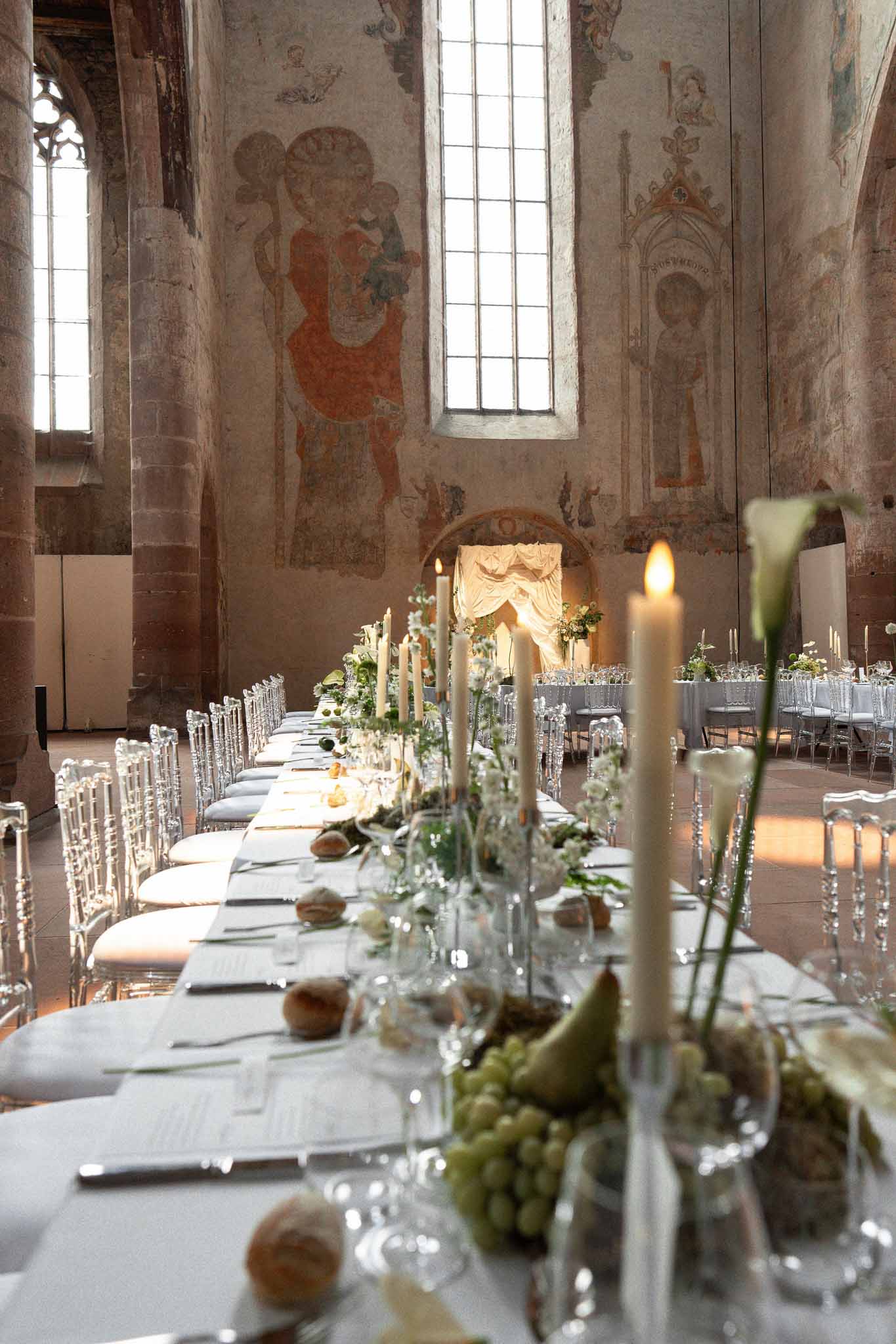 Wedding reception table setting in a garden