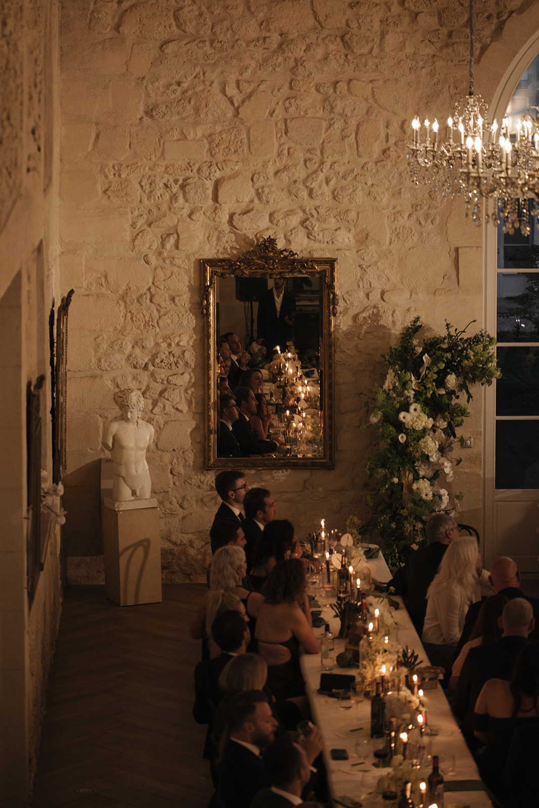 Wedding reception table setting with hydrangeas