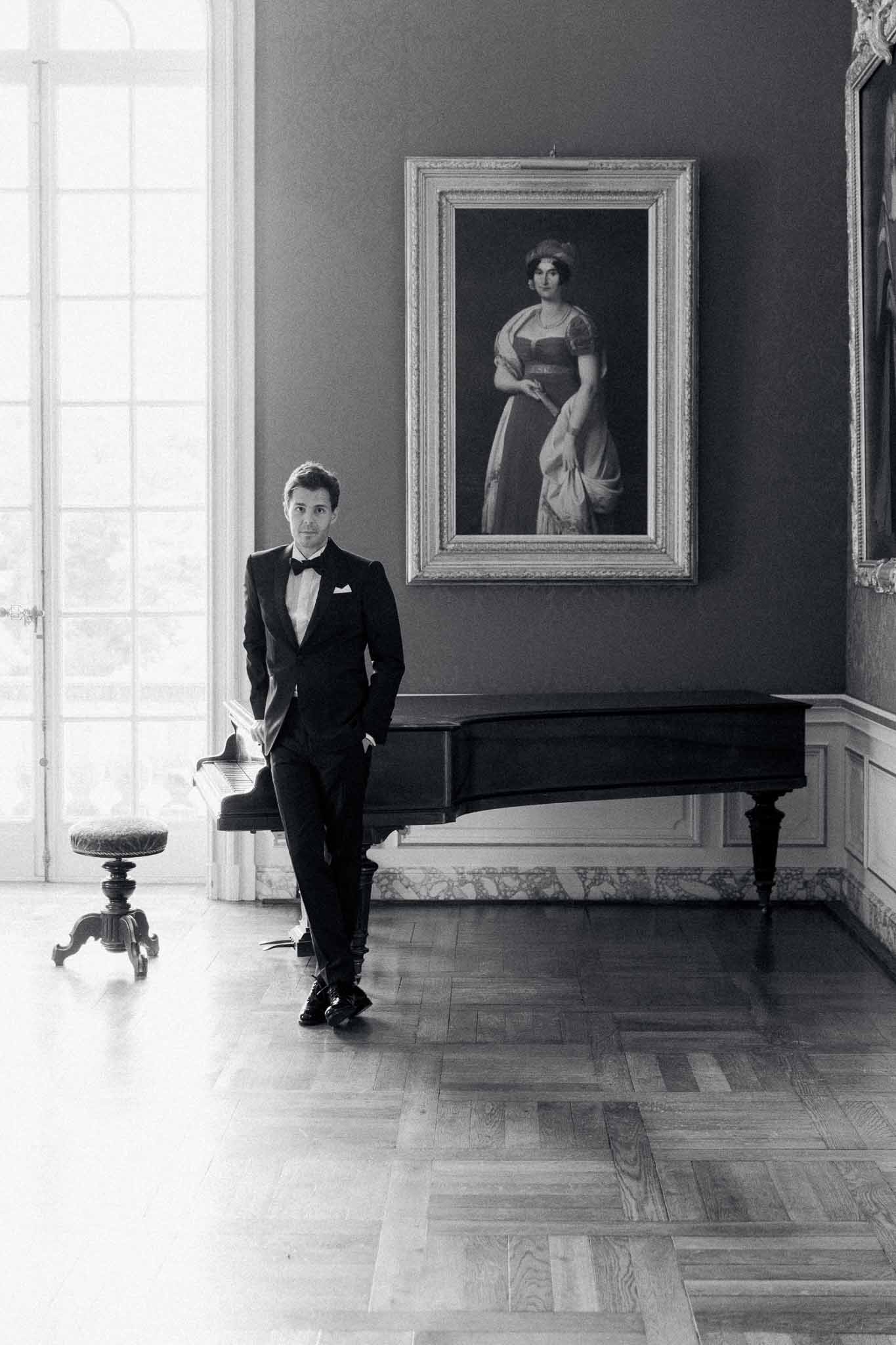 Black and white photo of wedding rings