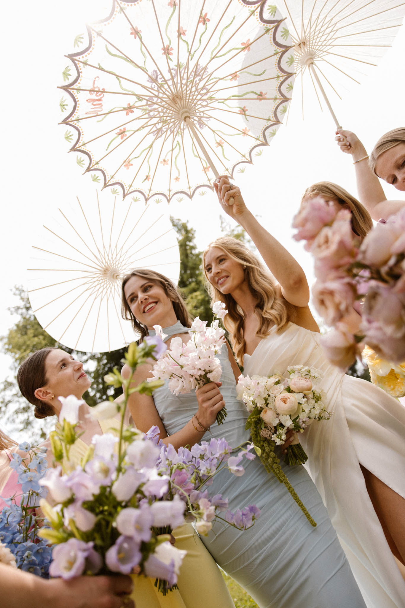 Wedding reception in a garden with peonies
