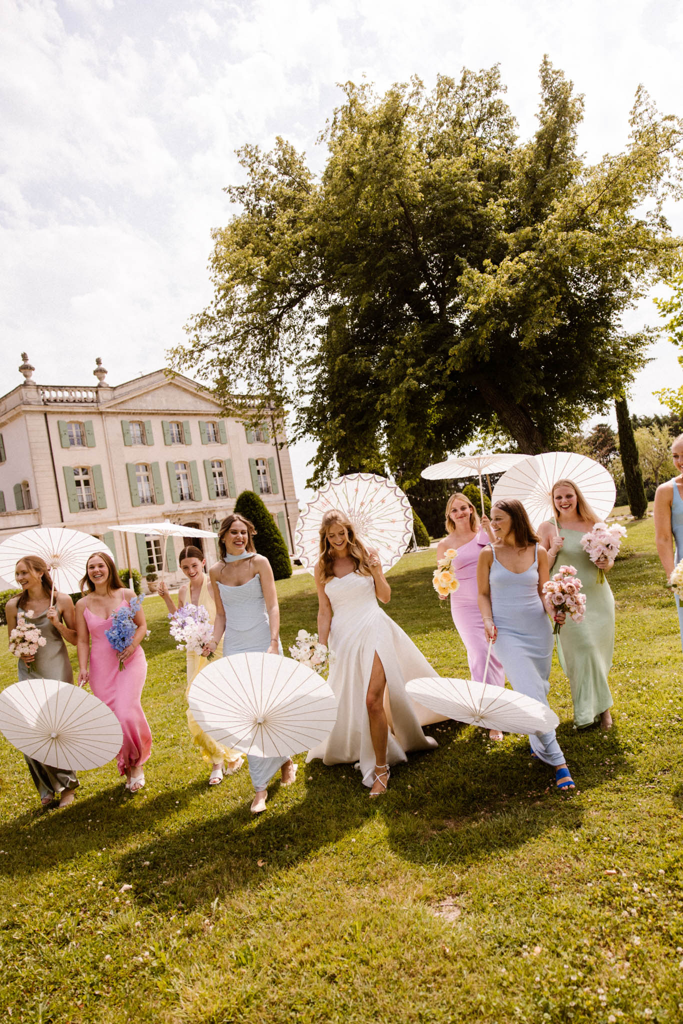 Wedding reception in a garden with white roses