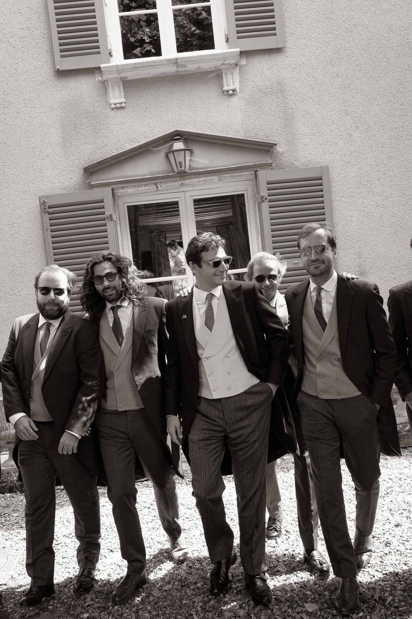 Black and white photo of interior of