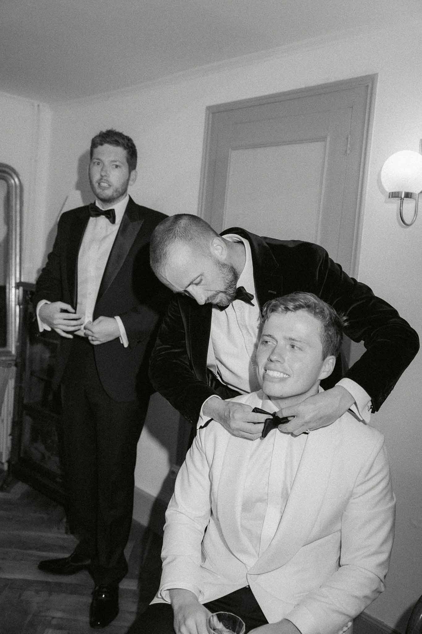 Black and white photo of bridal party