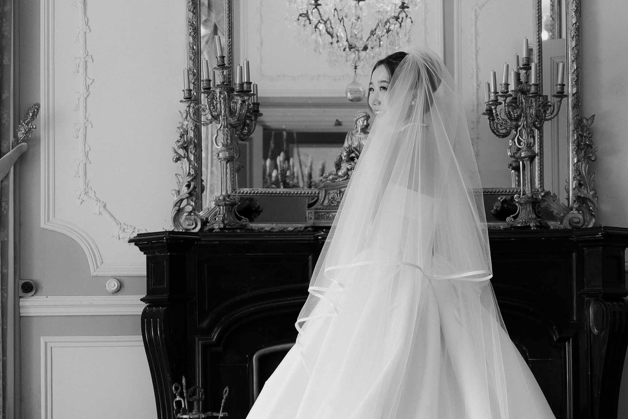 Black and white photo of bridal portrait