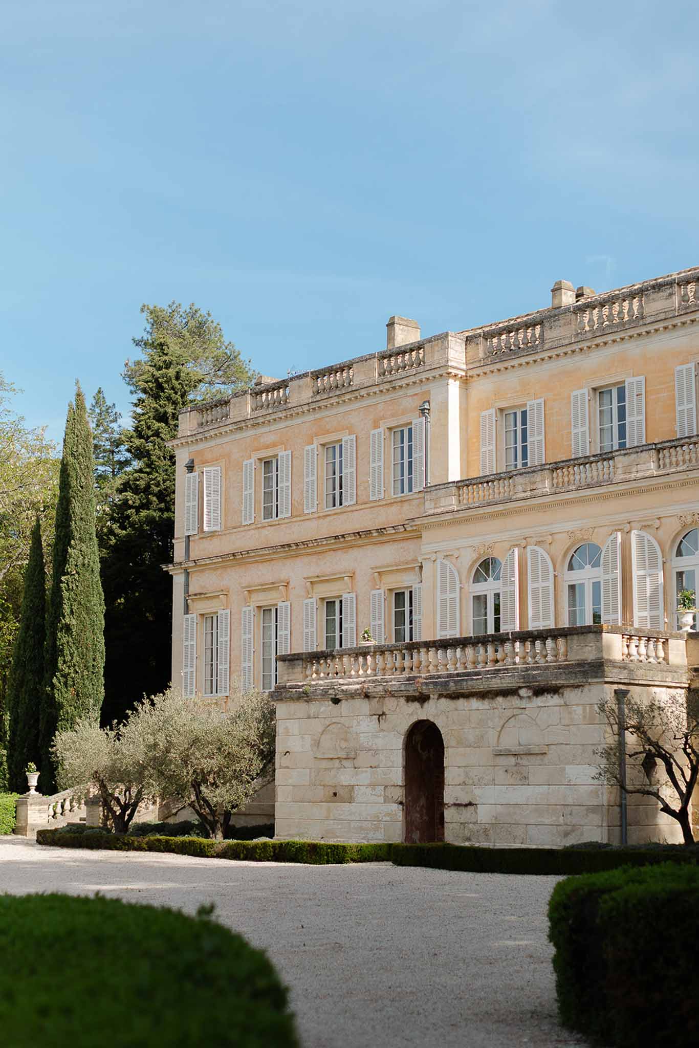 Aerial view of Château Martinay stone and brick walls, Provence