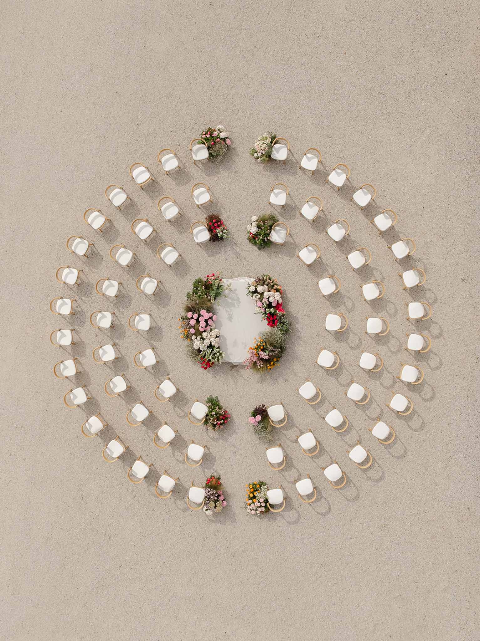 Circular ceremony seating arrangement at Château Martinay, Provence