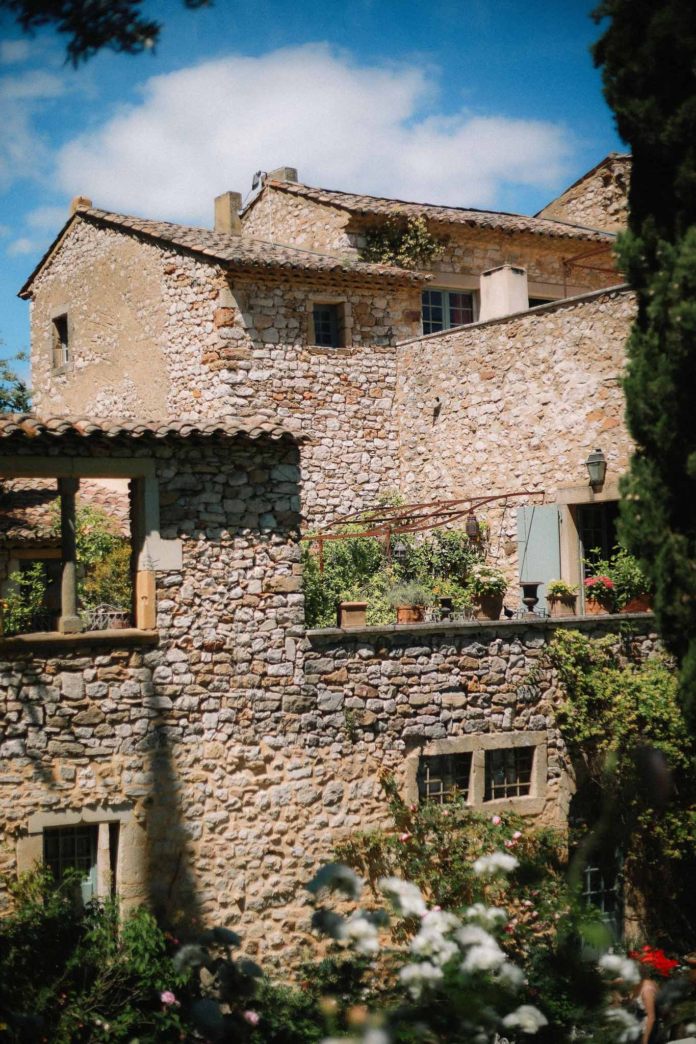 Stone and brick wall detail at Chateau St Victor Lacoste
