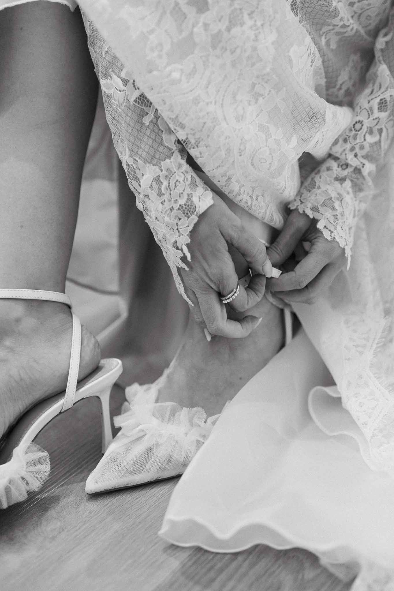 Black and white photo of getting ready